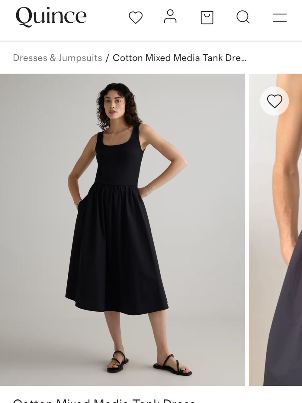 Quince Black Cotton Mixed-Media Midi Tank Dress